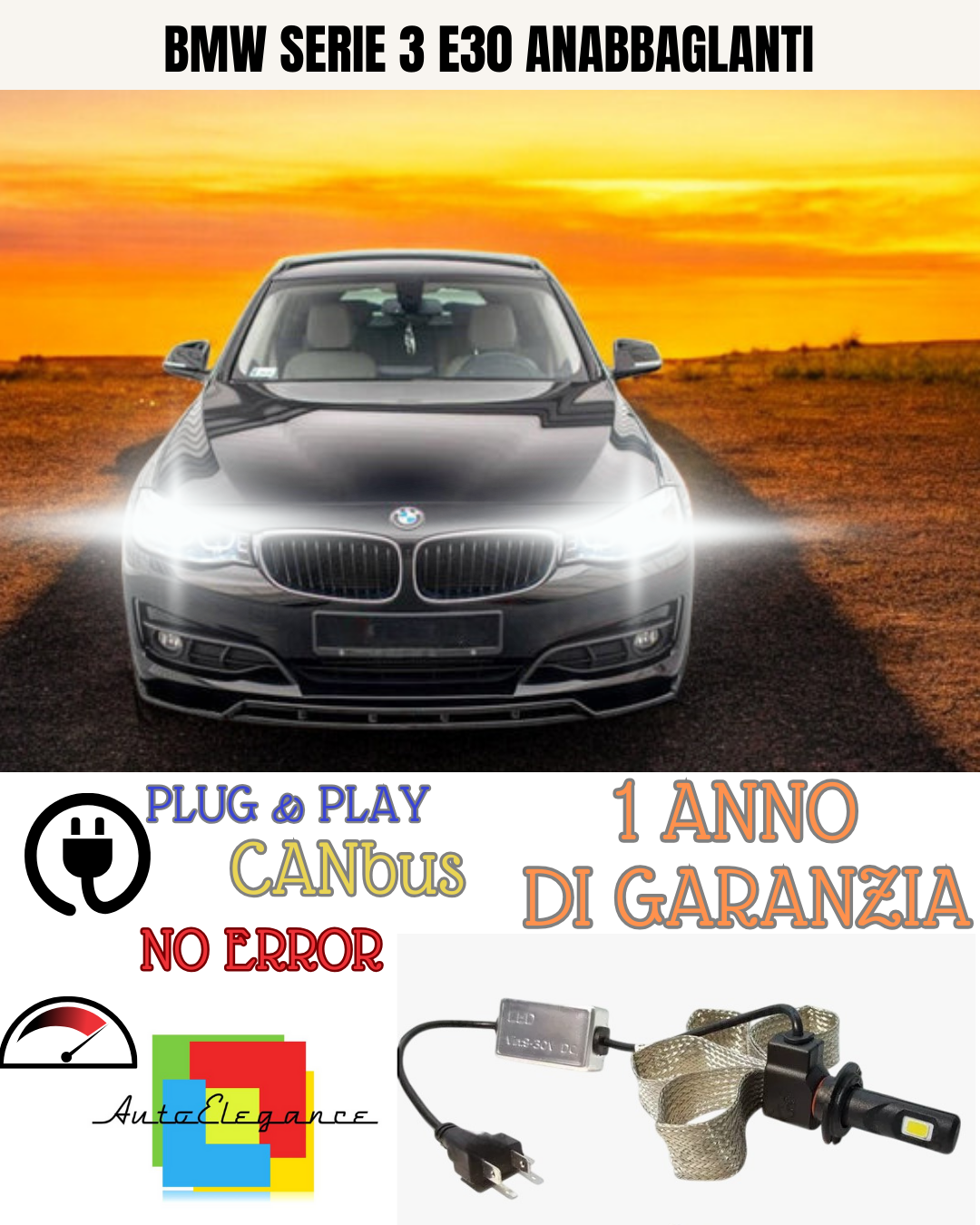 🔥KIT LED BMW SERIE 3 E30 H1 6000K BIANCO  6400 LUMEN ANABBAGLIANTI🔥