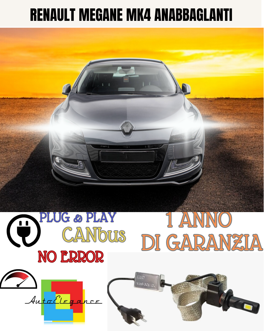 ✨KIT LED H7 RENAULT MEGANE MK4 6000K  BIANCO ANABBAGLIANTE ✨