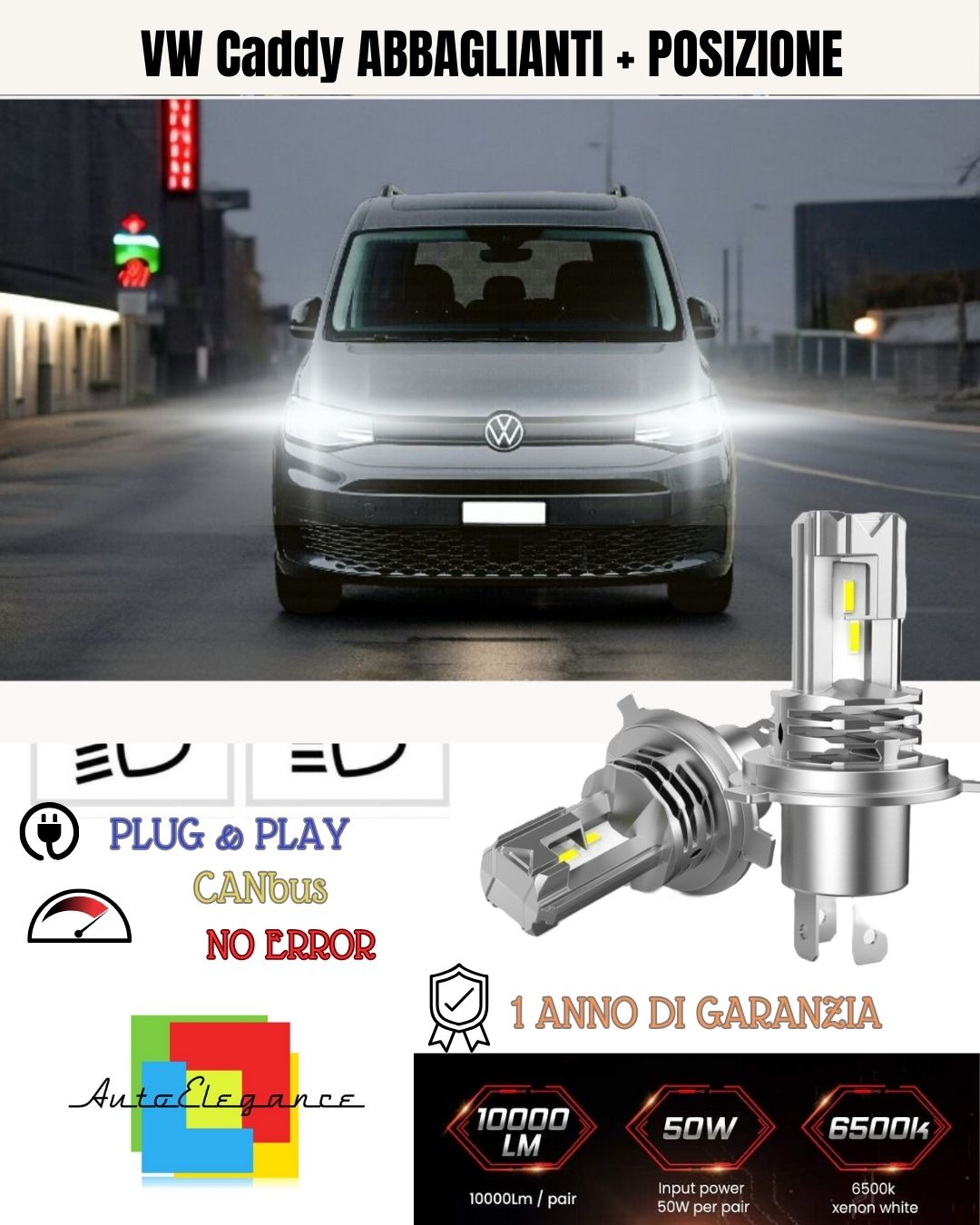 KIT LED H15 CANBUS LUCI DIURNE DRL + ABBAGLIANTI 6000K VW CADDY MK5 10800 LUMEN