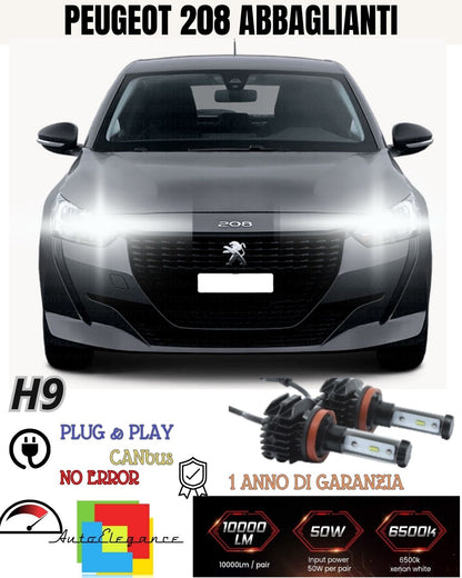KIT FULL LED H9 PEUGEOT 208 MK2 6000K 9800 LUMEN CANBUS 6000K BIANCO ABBAGLIANTI