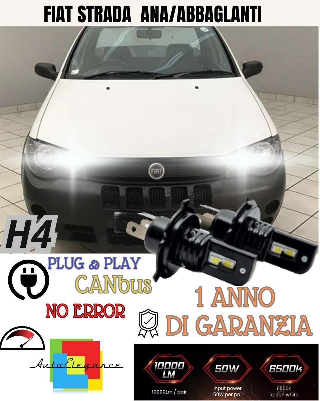 🌞🌞KIT H4 A LED PER FIAT STRADA LAMPADE LED H4 6000K XENON BIANCO NO AVARIA🌞🌞