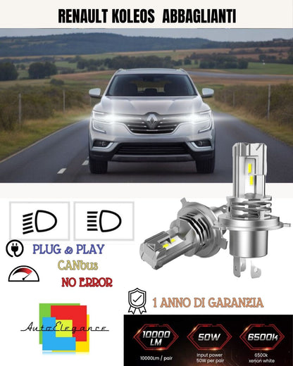 KIT LED H7 PER RENAULT KOLEOS MK1 6000K BIANCO 6000 LUMEN CANBUS ABBAGLIANTI