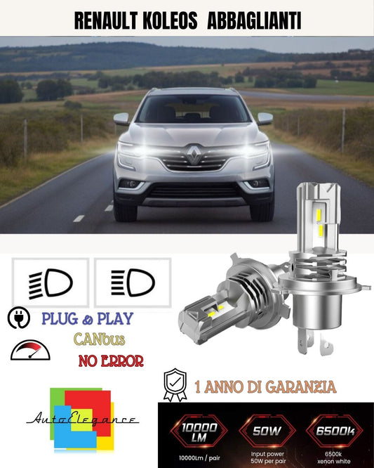 KIT LED H7 PER RENAULT KOLEOS MK1 6000K BIANCO 6000 LUMEN CANBUS ABBAGLIANTI