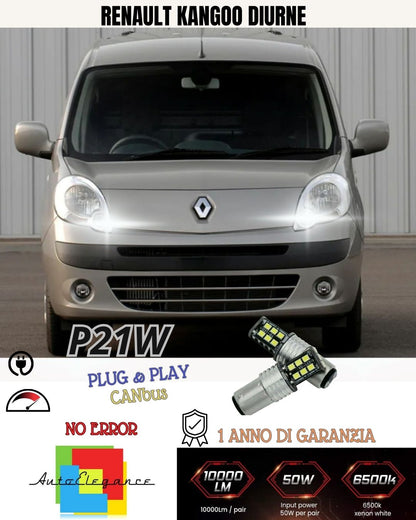 ❤COPPIA LUCI DIURNE DRL 15 LED P21W BAY15D CANBUS RENAULT KANGOO RESTYLING 6000K