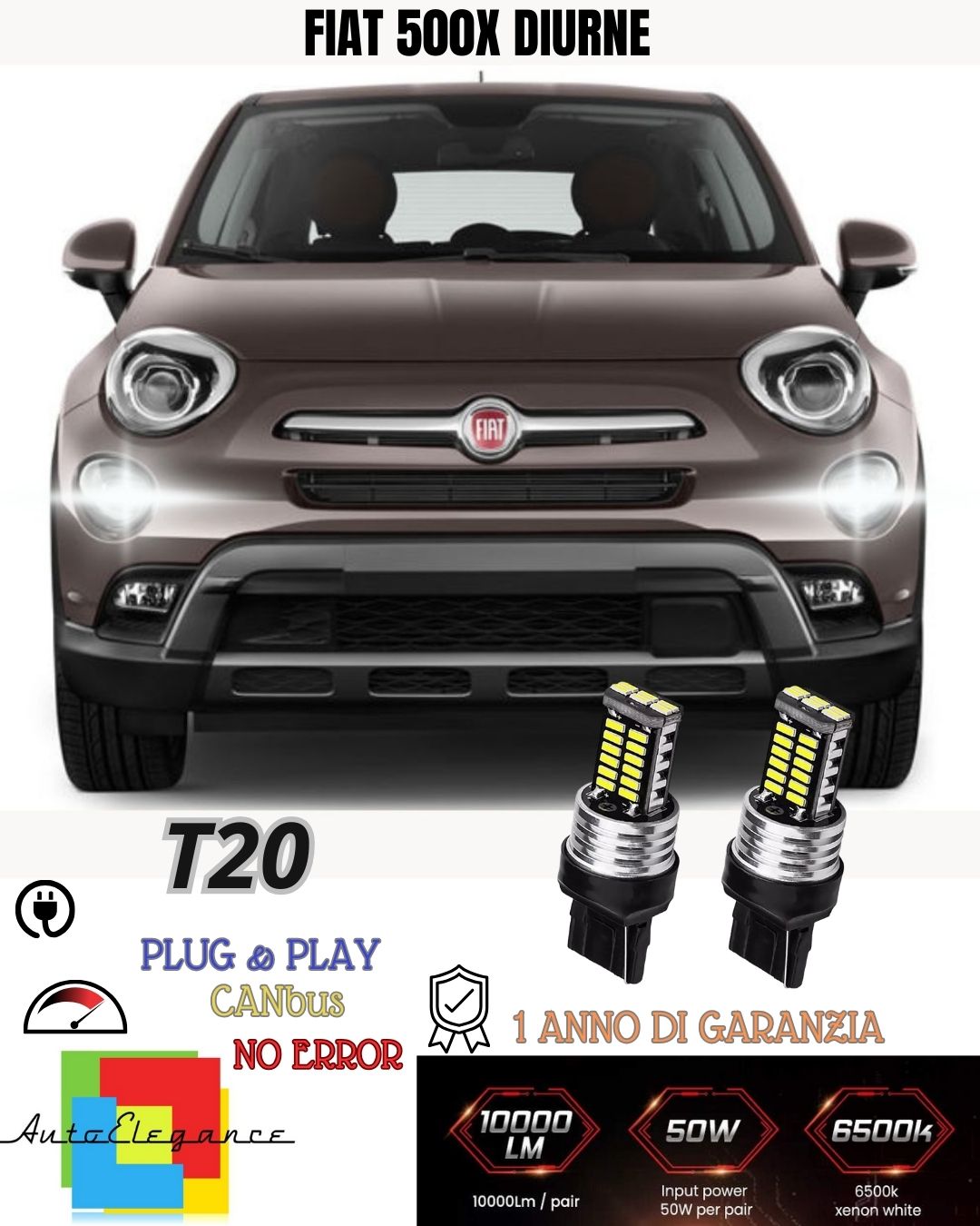 😍PAIR OF DAYTIME LIGHTS DRL 15 LED T20 CANBUS FIAT 500X MY2017 6000K 100% NO ERROR 