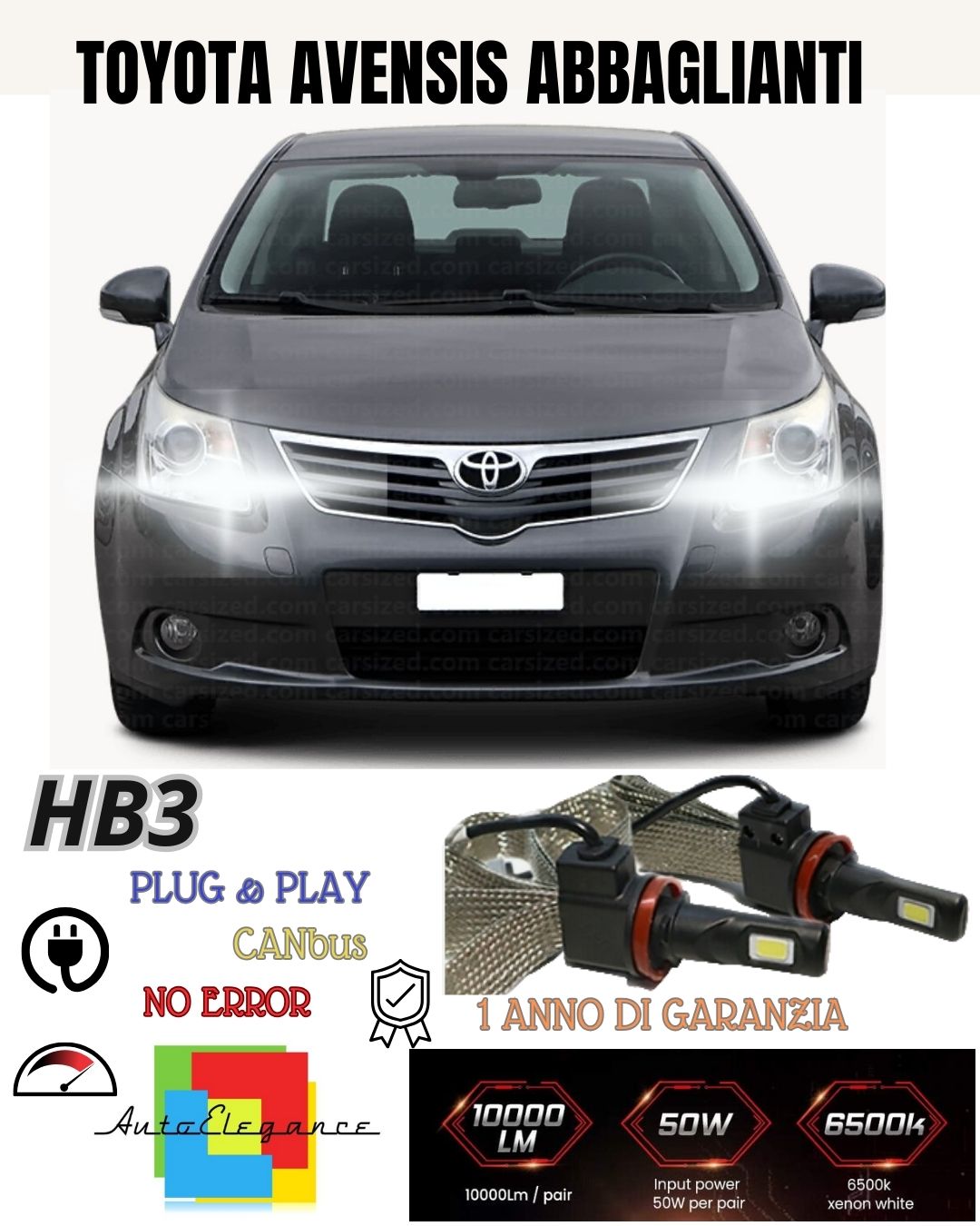 ❤️‍KIT FULL LED HB3 ABBAGLIANTI TOYOTA AVENSIS T27 dal 11/2011 CANBUS 6400 LUMEN