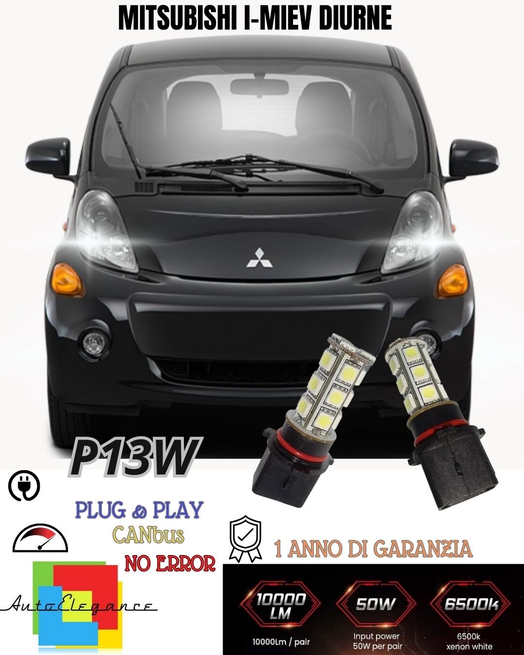 COPPIA LAMPADE POSIZIONE P13W 18 LED DRL 6000K🔥MITSUBISHI I-MIEV🔥CANBUS BIANCO