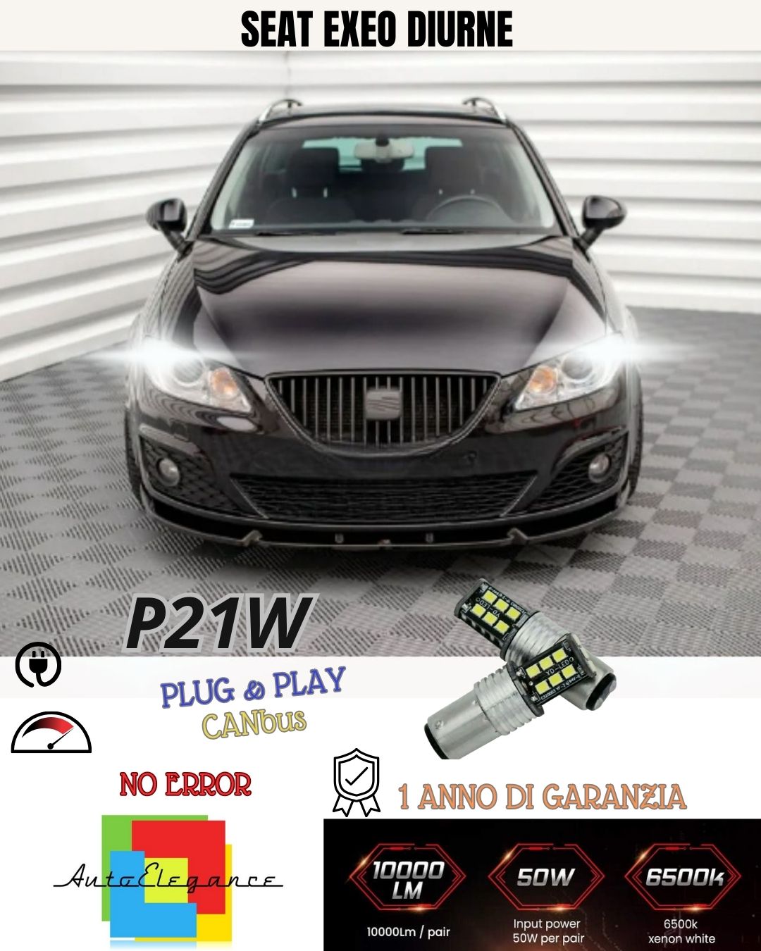 ❤️❤COPPIA LUCI DIURNE DRL 15 LED P21W BA15S CANBUS SEAT EXEO 6000K 100% NO ERROR
