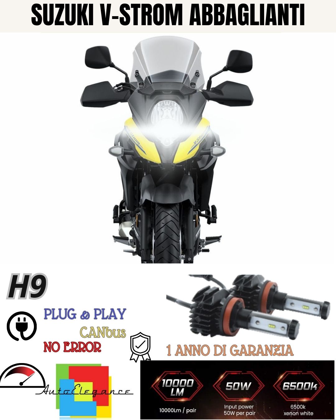 LED LAMP H9 6000K 4900 LUMEN CANBUS SUZUKI V-STROM 650 1000 MOTORCYCLE HIGH BEAM