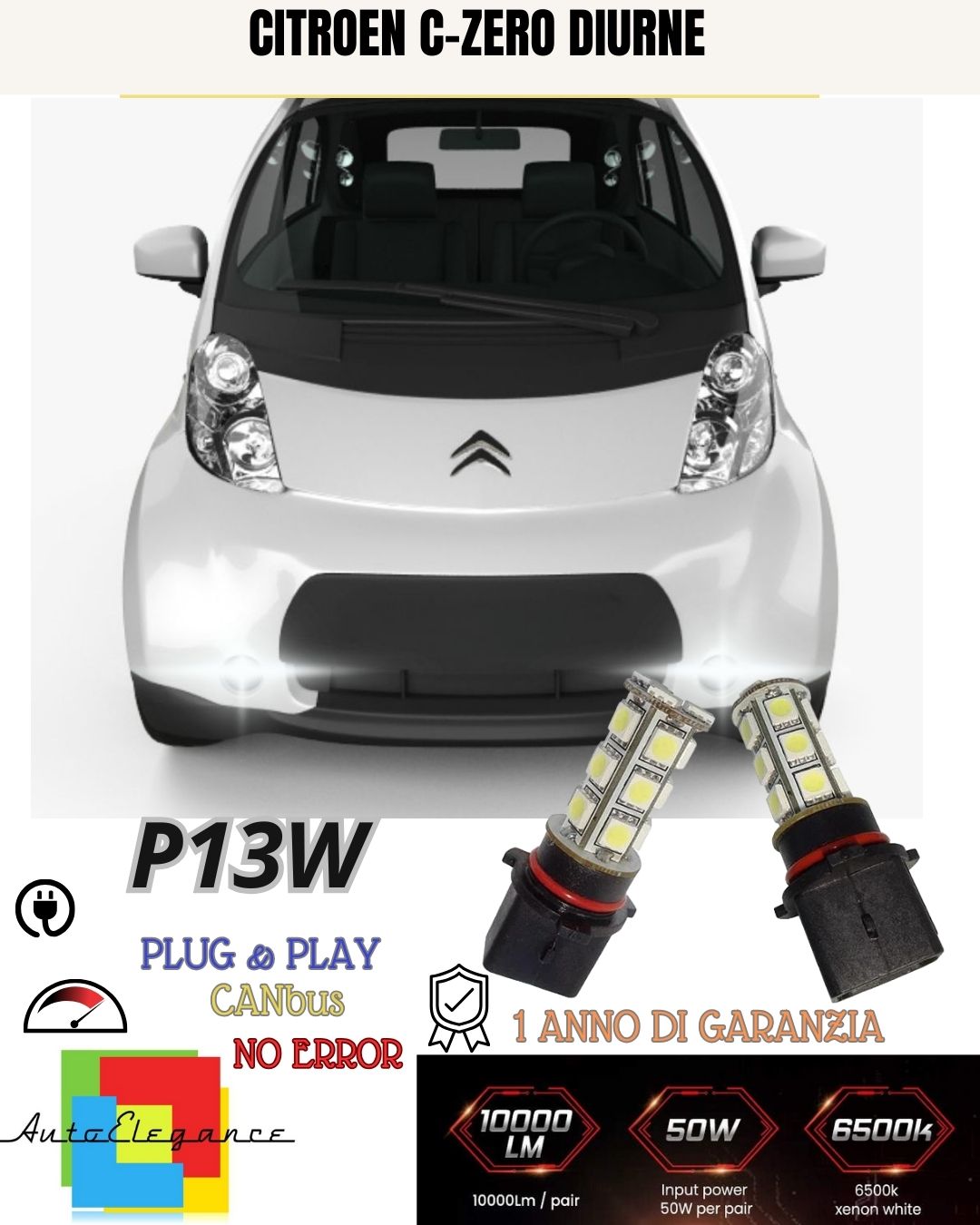 😍COPPIA LAMPADE POSIZIONE P13W 18 LED DRL 6000K🔥CITROEN C-ZERO🔥CANBUS BIANCO