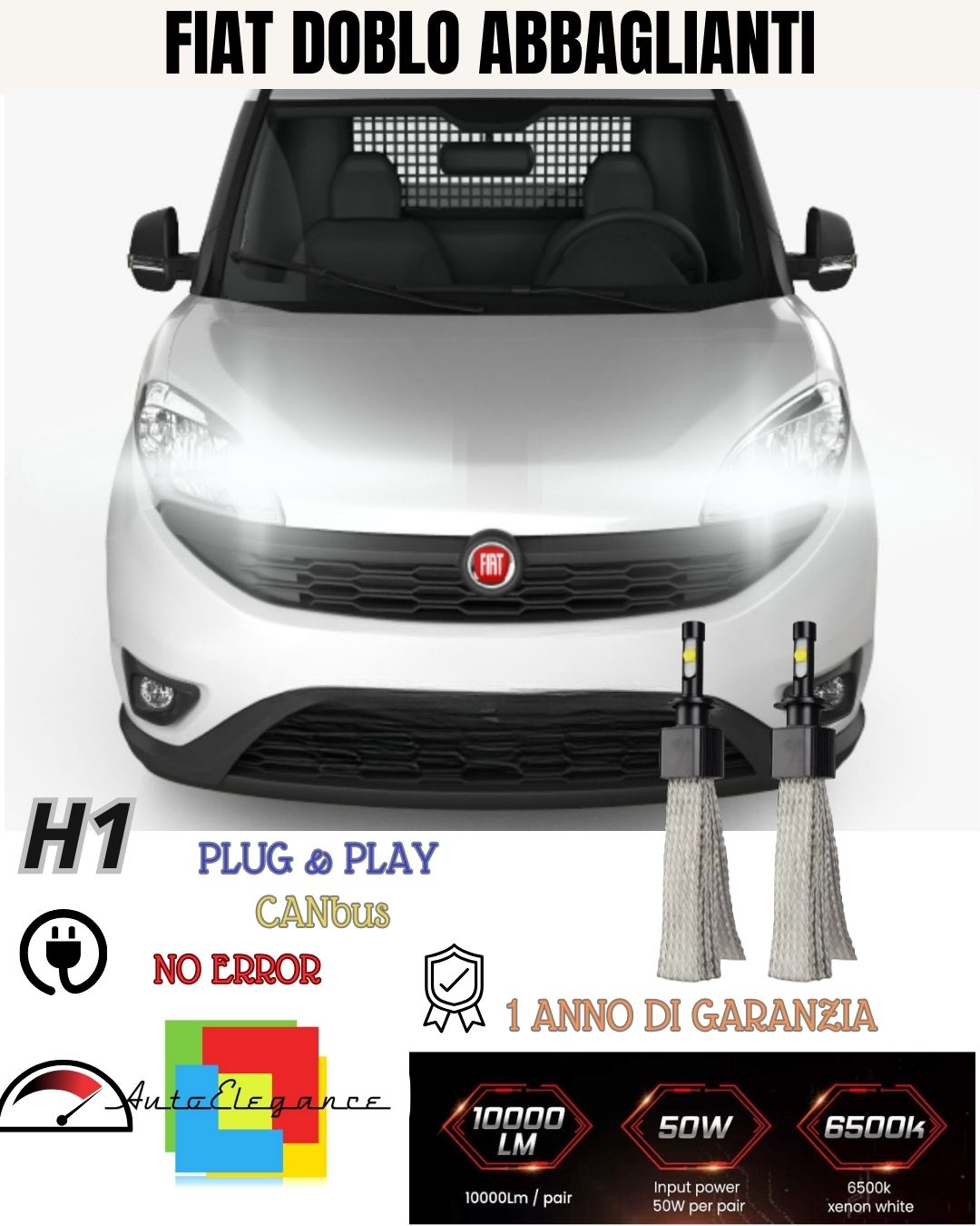 🔥🔥FULL LED KIT FIAT DOBLO' FROM 2005 H1 6000K DAZZLING CANBUS 6400 LUMEN🔥🔥