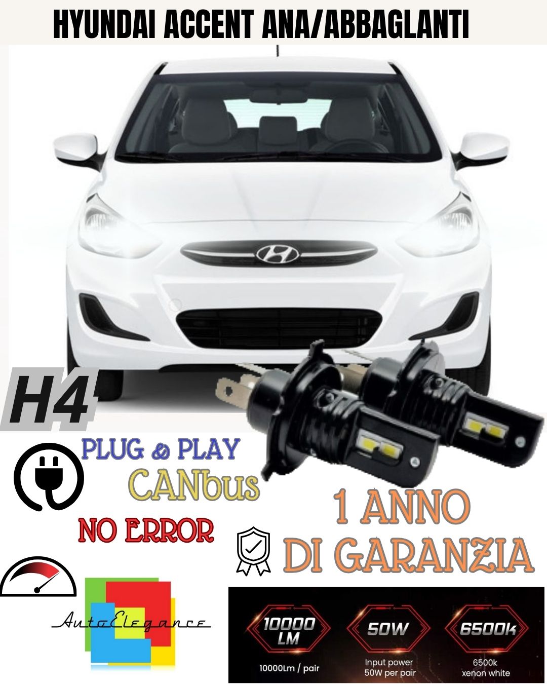 🌡️KIT H4 A LED  HYUNDAI ACCENT MK2 LAMPADE LED H4 6000K XENON BIANCO NO AVARIA