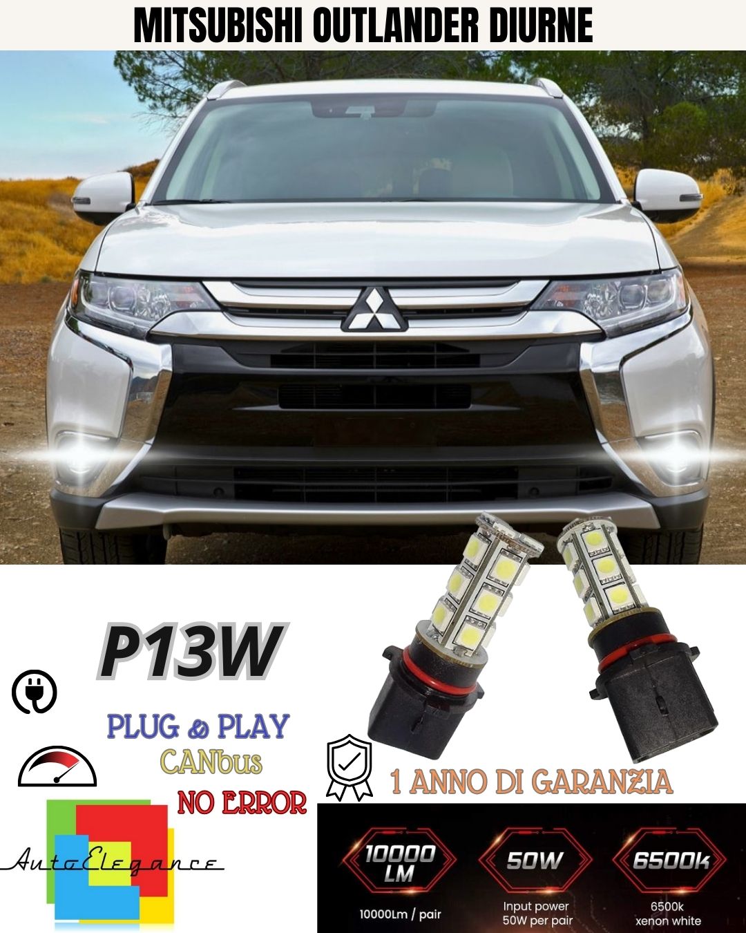 😍COPPIA LAMPADE POSIZIONE P13W 18 LED DRL 6000K MITSUBISHI OUTLANDER MK3 CANBUS