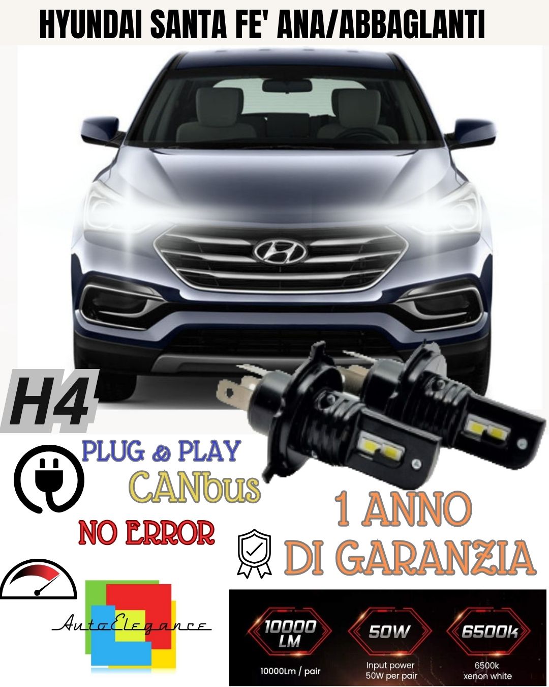 🔥🔥KIT H4 A LED HYUNDAI SANTA FE' I LAMPADE LED H4 6000K XENON BIANCO NO AVARIA