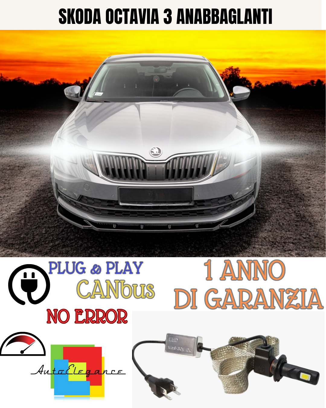 🔥KIT LED SKODA OCTAVIA 3 H7 6000K  BIANCO ANABBAGLIANTI🔥