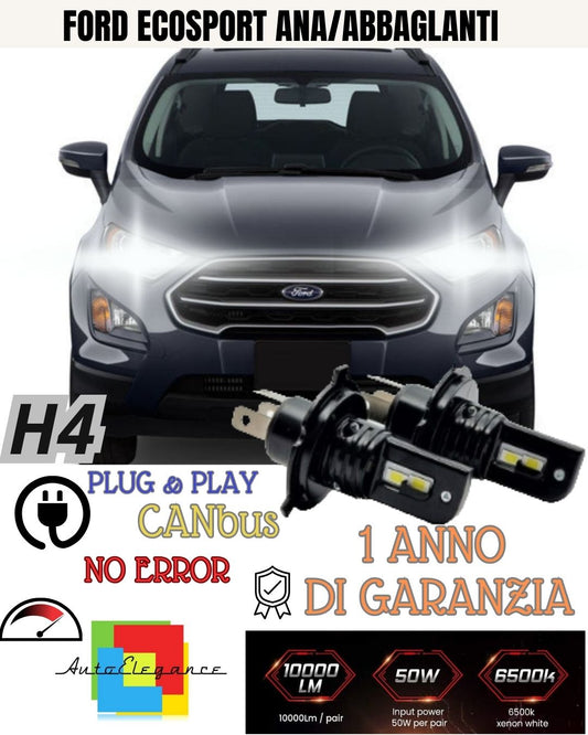 KIT LED H4 6000K PER FORD ECOSPORT ALTA LUMINOSITA' NO AVARIA LUCI XENO XENON
