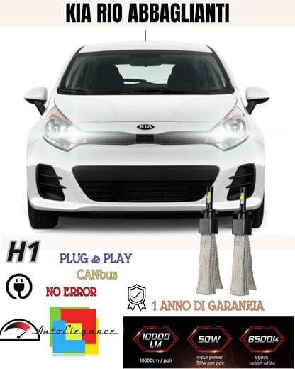 KIT LED H1 KIA RIO MK3 CON FARI A PARABOLA 6000K BIANCO ABBAGLIANTI 6400 LUMEN