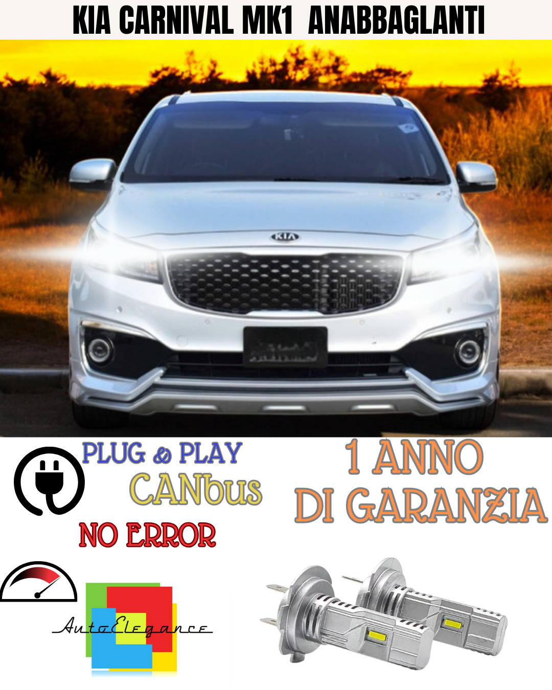 🔥KIT LED  KIA CARNIVAL MK1  H7 6000K BIANCO ANABBAGLIANTI 🔥