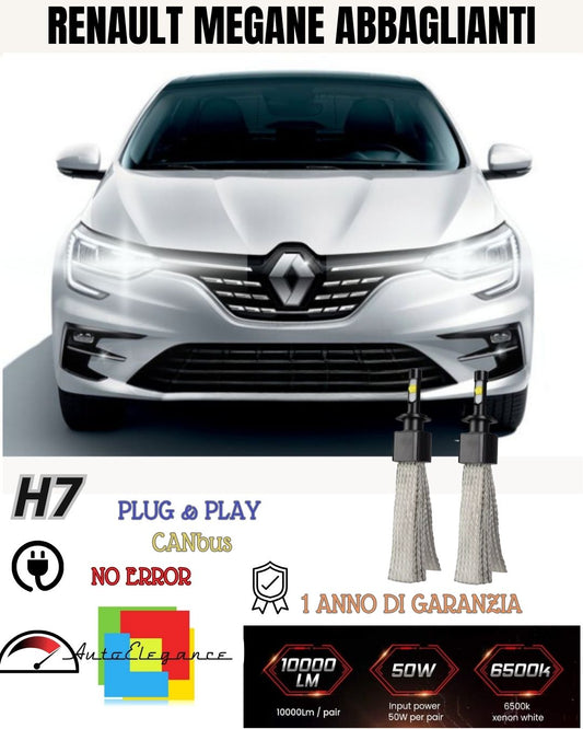 KIT LED H7 RENAULT MEGANE MK3 III 6000K XENON NO AVARIA ABBAGLIANTI 6400 LUMEN