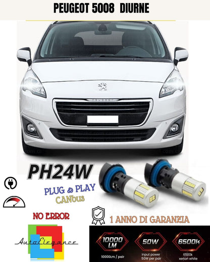 😍😍COPPIA LUCI DIURNE DRL 34 LED PH24W CANBUS ❤️PEUGEOT 5008 MPV 6000K NO ERROR