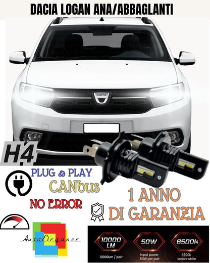 🔥🔥KIT H4 A LED DACIA LOGAN MK1 LAMPADE LED H4 6000K XENON BIANCO NO AVARIA🔥🔥