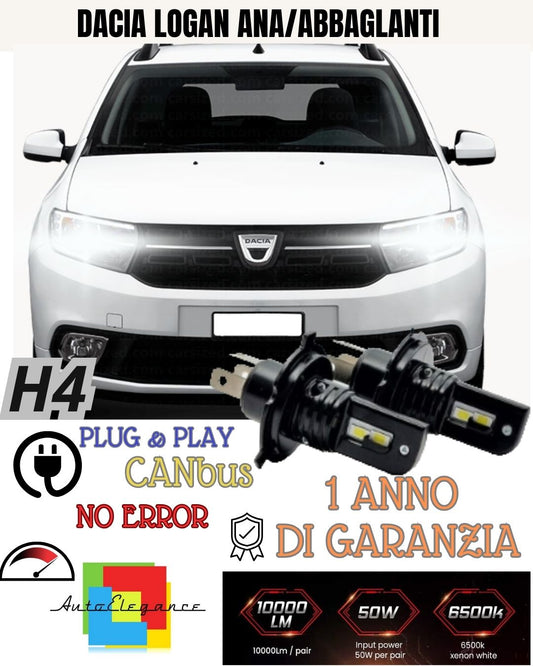 🔥🔥KIT H4 A LED DACIA LOGAN MK1 LAMPADE LED H4 6000K XENON BIANCO NO AVARIA🔥🔥