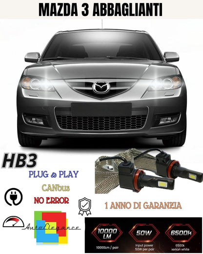 ❤️❤️❤️KIT FULL LED HB3 ABBAGLIANTI MAZDA 3 BL 6000K CANBUS 6400 LUMEN NO AVARIA