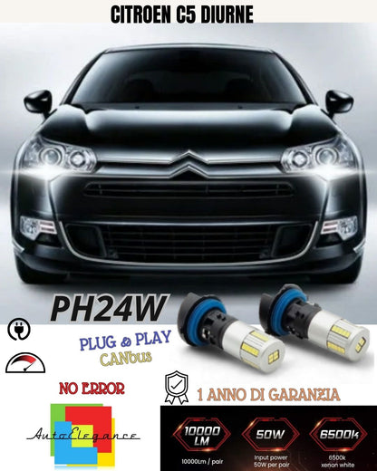 😍😍COPPIA LUCI DIURNE DRL 34 LED PH24W CANBUS❤️CITROEN C5❤️ MK2 6000K NO ERROR