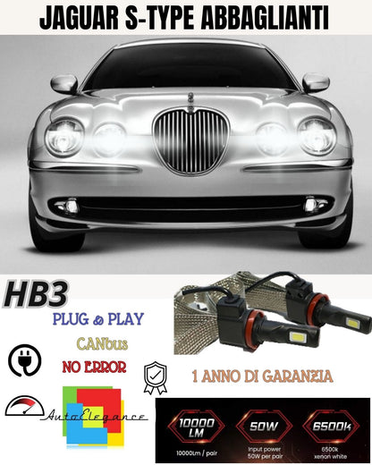 😍😍KIT FULL LED HB3 ABBAGLIANTI JAGUAR S-TYPE 6000K CANBUS 6400 LUMEN NO AVARIA