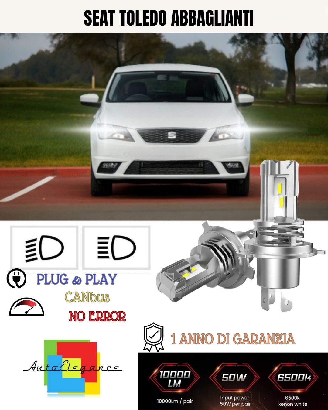 KIT LED H7 PER SEAT TOLEDO MK4 IV 6000K BIANCO 6000 LUMEN CANBUS ABBAGLIANTI