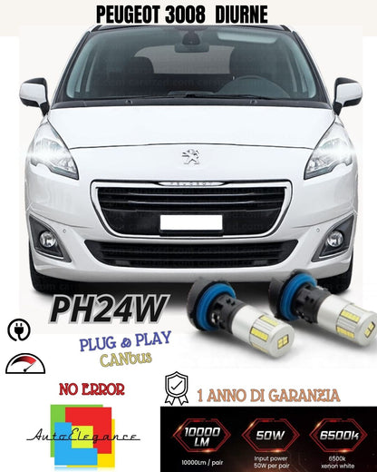 😍😍COPPIA LUCI DIURNE DRL 34 LED PH24W CANBUS ❤️PEUGEOT 3008 MPV 6000K NO ERROR