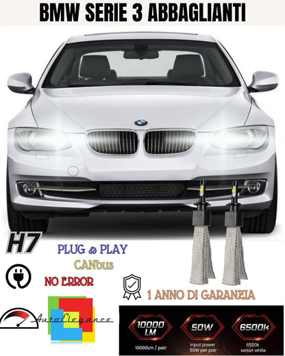 KIT LED H7 BMW SERIE 3 F30 6000K XENON NO AVARIA ABBAGLIANTI 6400 LUMEN NO ERROR