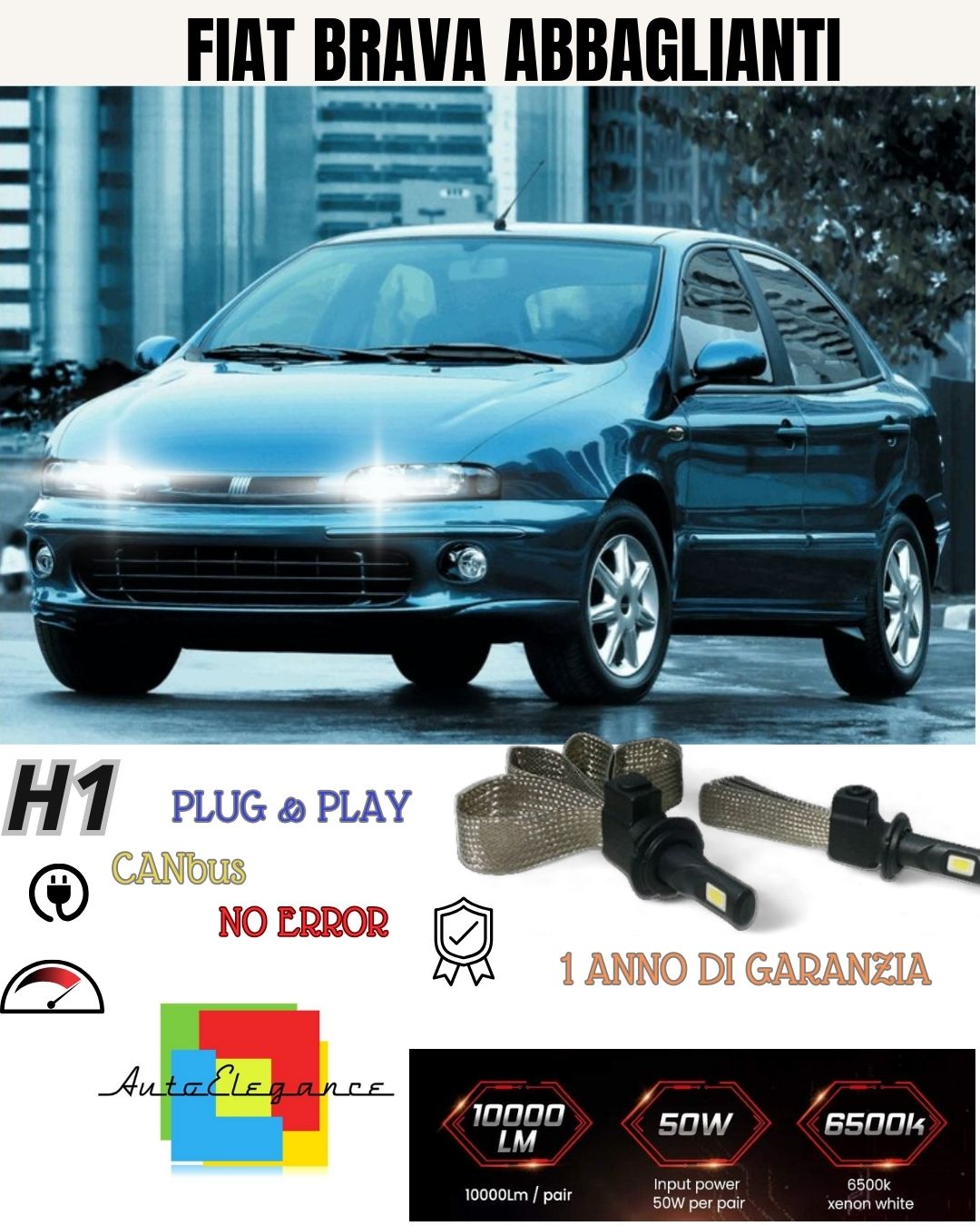 😍😍LAMPADE ABBAGLIANTI LED FIAT BRAVA LAMPADE A LED H1 NO AVARIA LUCI