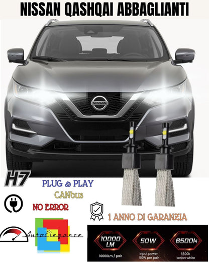 KIT LED H7 PER NISSAN QASHQAI J10 RESTYLING 6000K BIANCO ABBAGLIANTI 6400 LUMEN