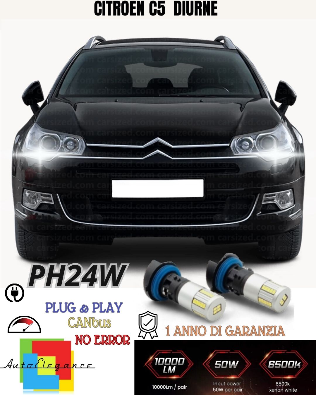 COPPIA LUCI DIURNE DRL 34 LED PH24W CANBUS CITROEN C5  MK2 6000K NO ERROR
