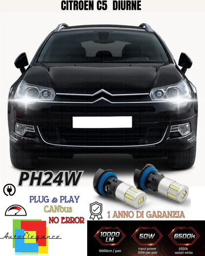 COPPIA LUCI DIURNE DRL 34 LED PH24W CANBUS CITROEN C5  MK2 6000K NO ERROR