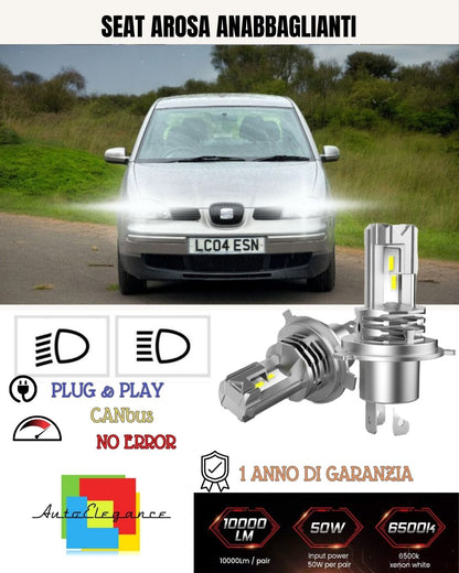 H7 LED KIT FOR SEAT AROSA 6000K WHITE 6000 LUMEN CANBUS LOW BEAM 
