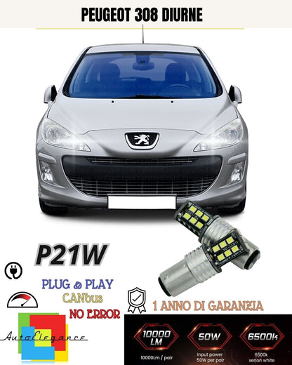 ❤️‍🔥COPPIA LUCI DIURNE DRL 15 LED P21W BAY15D CANBUS❤️‍🔥PEUGEOT 308❤️MK1 6000K