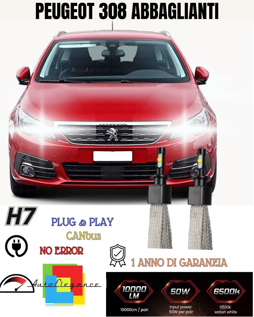 😎😎KIT FULL LED PEUGEOT 308 MK2 RESTYLING LED H7 6000K ABBAGLIANTI 6400 LUMEN