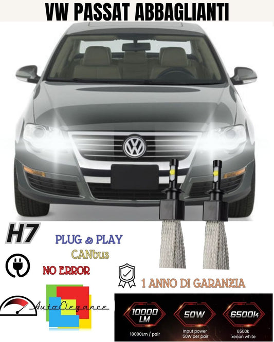 KIT LED H7 VOLKSWAGEN PASSAT B7 6000K XENON ABBAGLIANTI 6400 LUMEN NO AVARIA