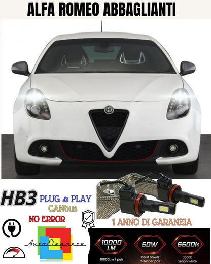 FULL LED KIT HB3 HIGH BEAM ALFA ROMEO 166 MK1 6000K CANBUS 6400 LUMEN NO ERROR 