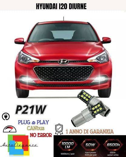 😍COPPIA LUCI DIURNE DRL 15 LED P21W BA15S CANBUS🔥🔥HYUNDAI I20🔥🔥MK2 II 6000K