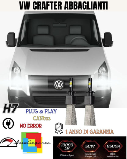 😎KIT LED H7 VOLKSWAGEN CRAFTER 2E 6000K XENON ABBAGLIANTI 6400 LUMEN NO AVARIA
