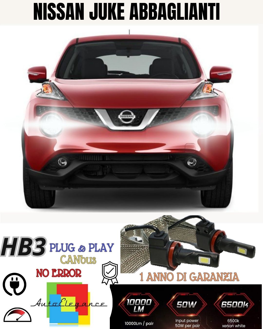 ❤️KIT FULL LED HB3 ABBAGLIANTI PER NISSAN JUKE RESTYLING 6000K CANBUS 6400 LUMEN