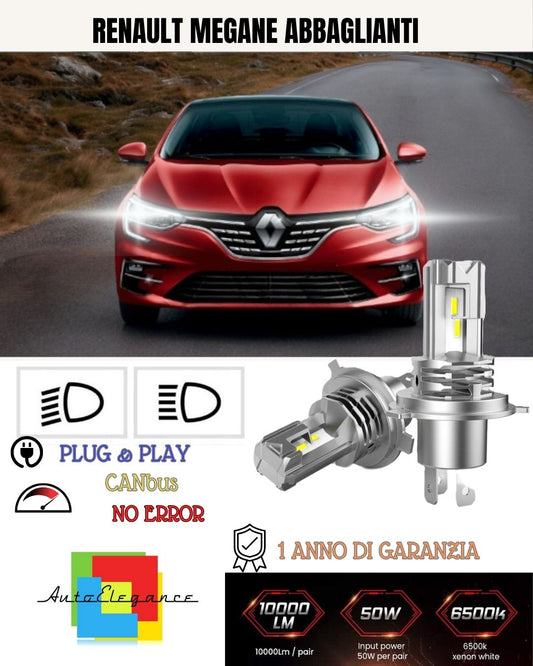 KIT LED H7 PER RENAULT MEGANE MK3 6000K BIANCO 6000 LUMEN CANBUS ABBAGLIANTI