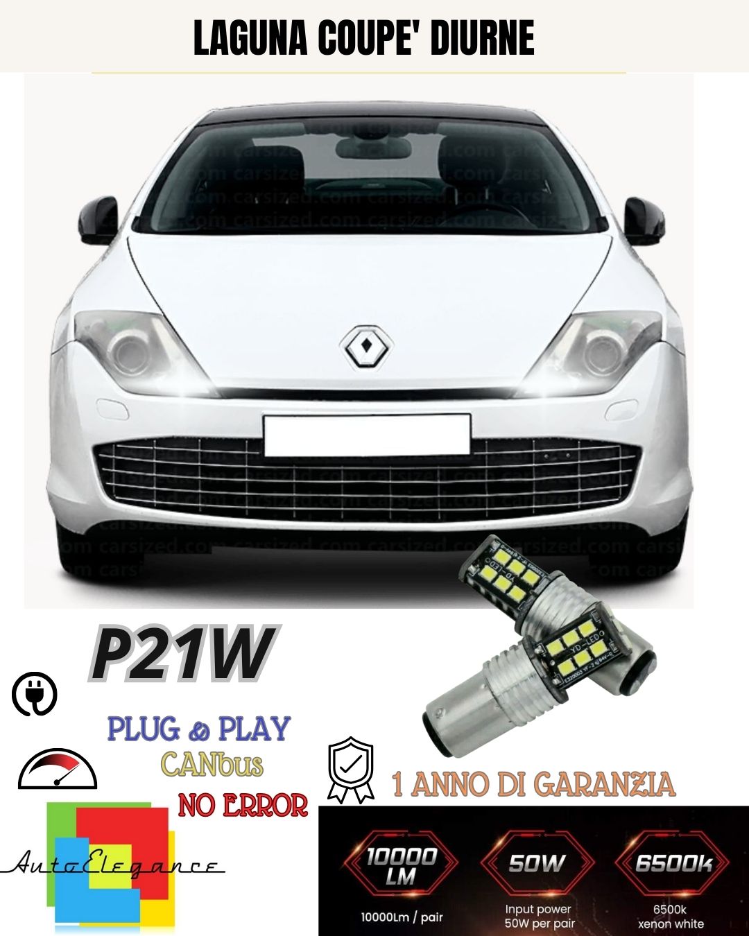 🔥🔥COPPIA LUCI DIURNE DRL P21W 15 LED CANBUS RENAULT LAGUNA COUPE' 6000K BIANCO