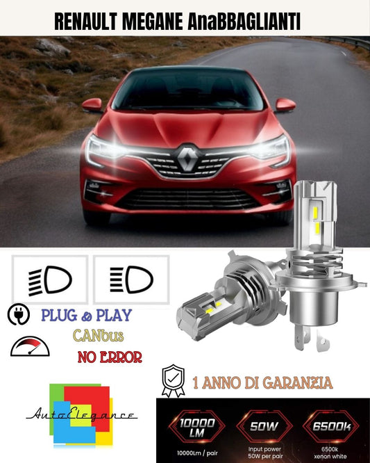 KIT LED H7 PER RENAULT MEGANE MK3 6000K BIANCO 6000 LUMEN CANBUS ANABBAGLIANTI