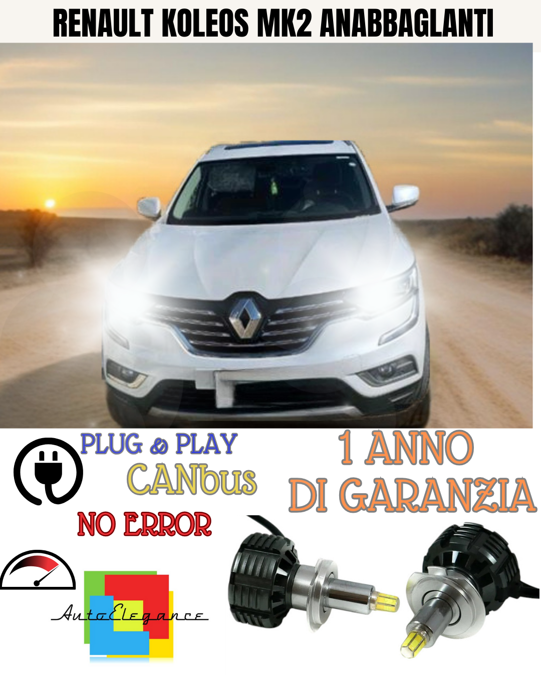 🔥KIT FULL LED ANABBAGLIANTI H7 6000K CANBUS LENTICOLARI 360 RENAULT KOLEOS MK2
