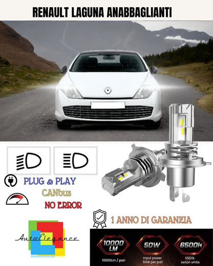 KIT LED H7 PER RENAULT LAGUNA MK2 6000K BIANCO 6000 LUMEN CANBUS ANABBAGLIANTI