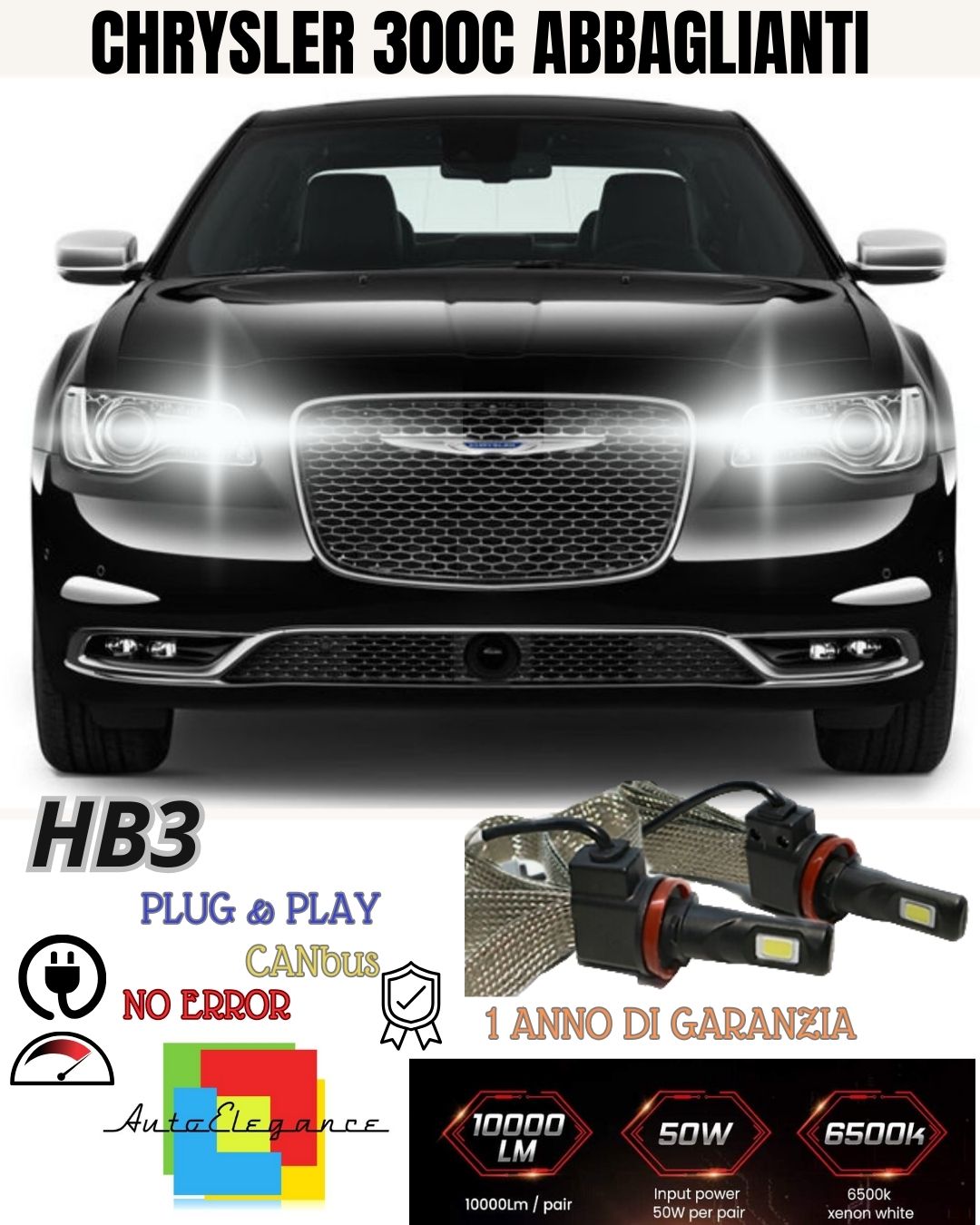 🔥KIT FULL LED HB4 9006 CHRYSLER 300C 6000K BIANCO CANBUS 6400 LUMEN ABBAGLIANTE
